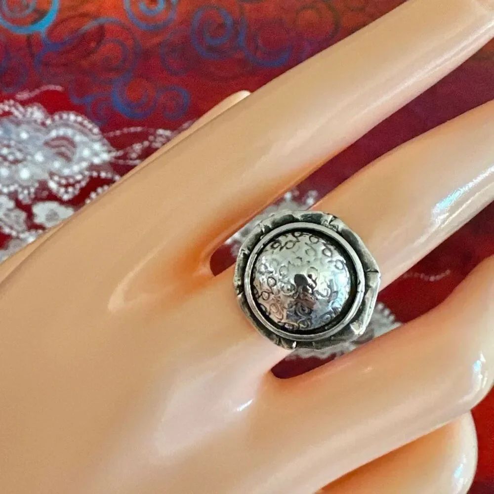 Artisan Sterling Silver Dome Ring • Hammered Repoussé Boho Statement